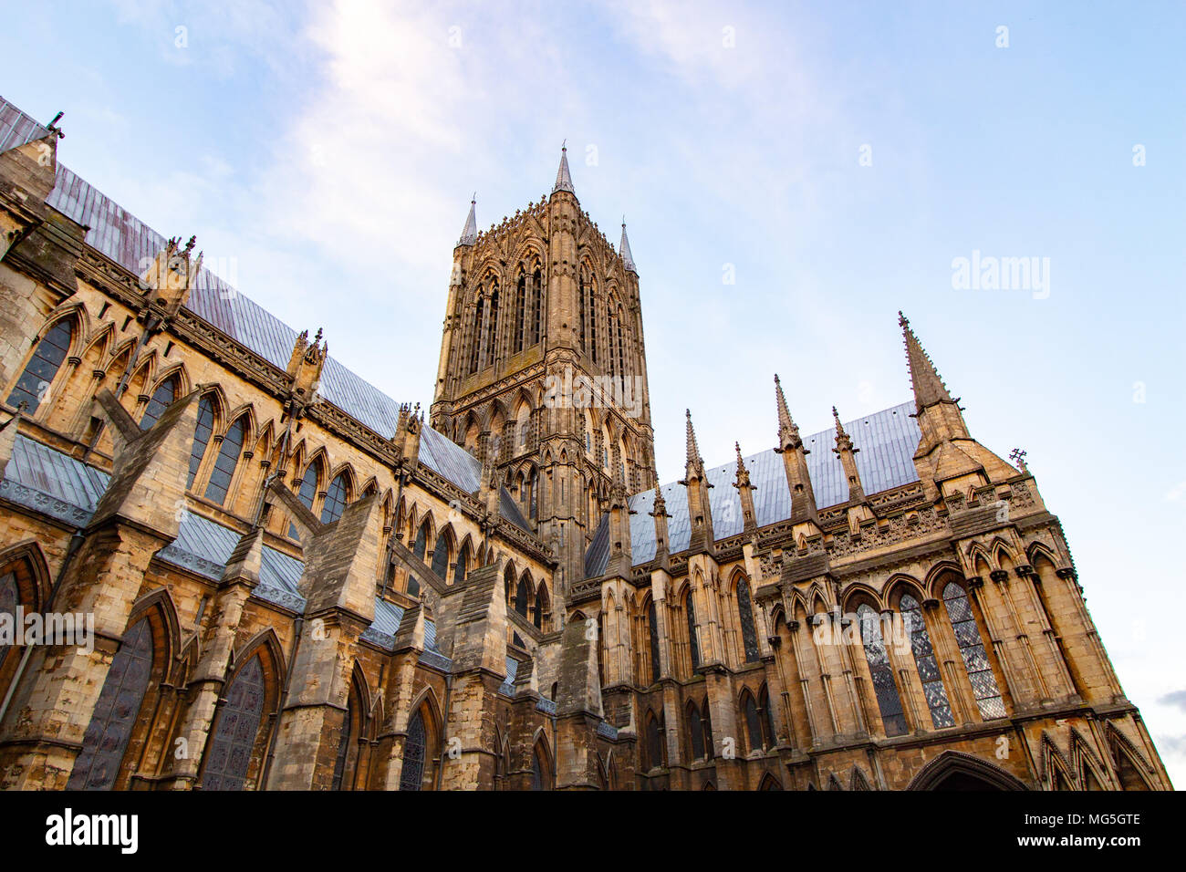 La Cathédrale de Lincoln en photo en début de soirée vue depuis le sud. Banque D'Images