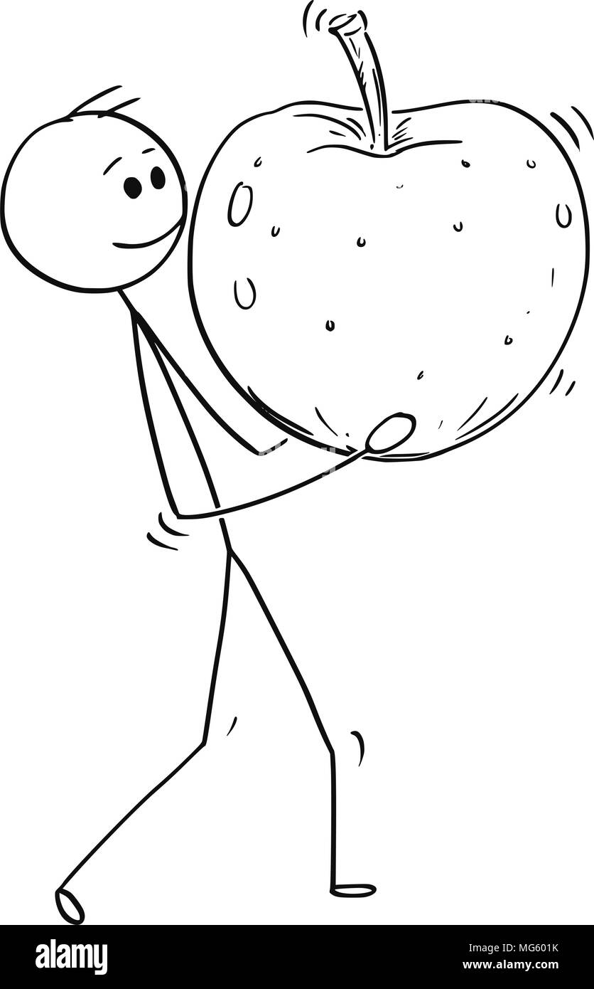 Caricature de l'homme exerçant son gros fruit pomme mûre Illustration de Vecteur