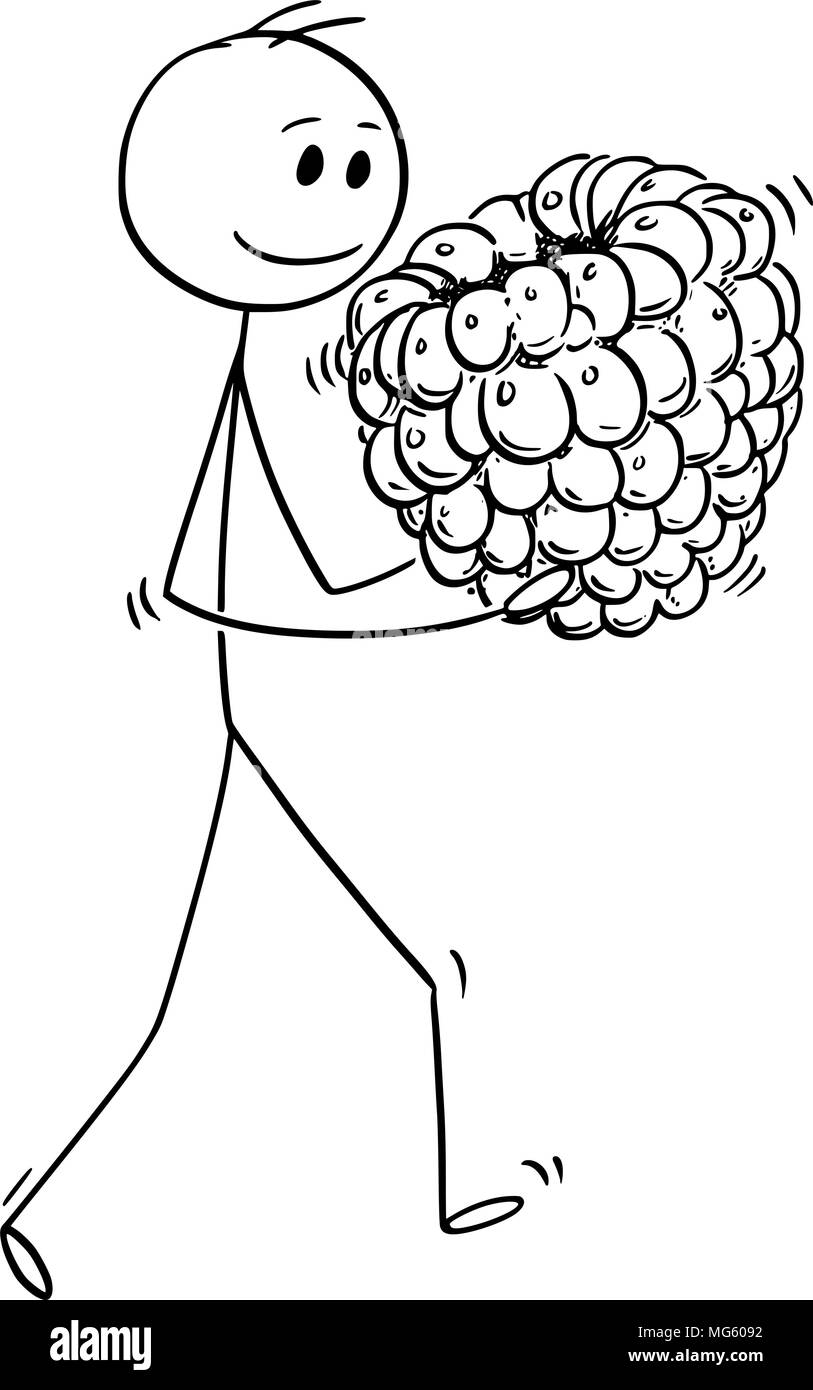 Caricature de l'homme exerçant son gros fruits Framboise Mûre Illustration de Vecteur