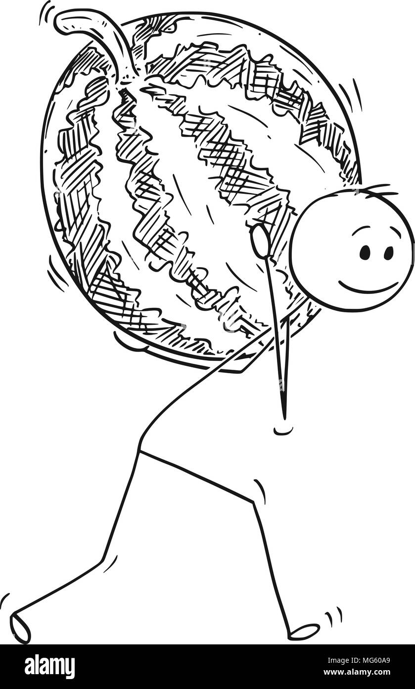 Caricature de l'homme exerçant son gros fruit Melon d'eau Illustration de Vecteur