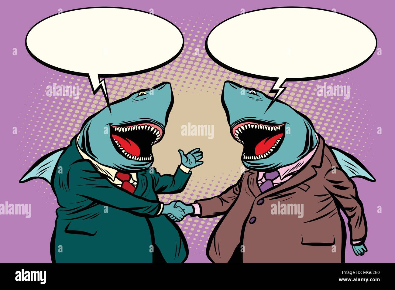 Les requins d'affaires de se parler. Comic cartoon vector illustration rétro pop art dessin kitsch Illustration de Vecteur