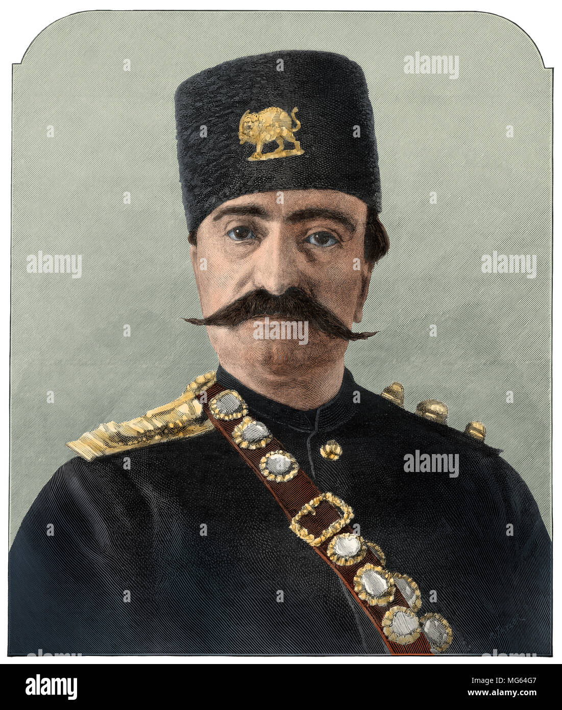 Naser al-Din, Shah d'Iran, 1880. Gravure sur bois couleur numérique d'une photographie Banque D'Images
