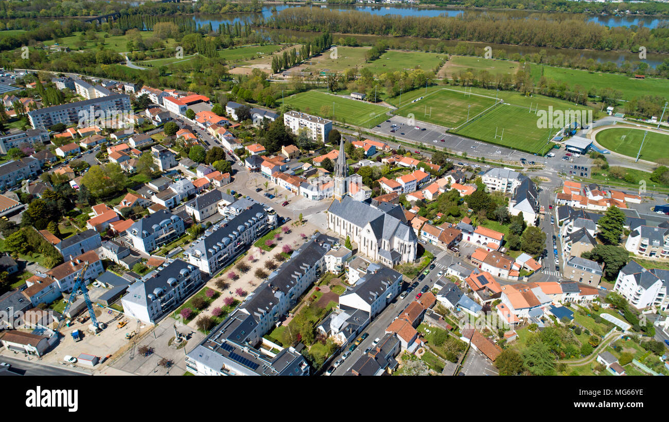 Photographie aérienne de Saint Sébastien sur Loire centre-ville en Loire Atlantique, France Banque D'Images
