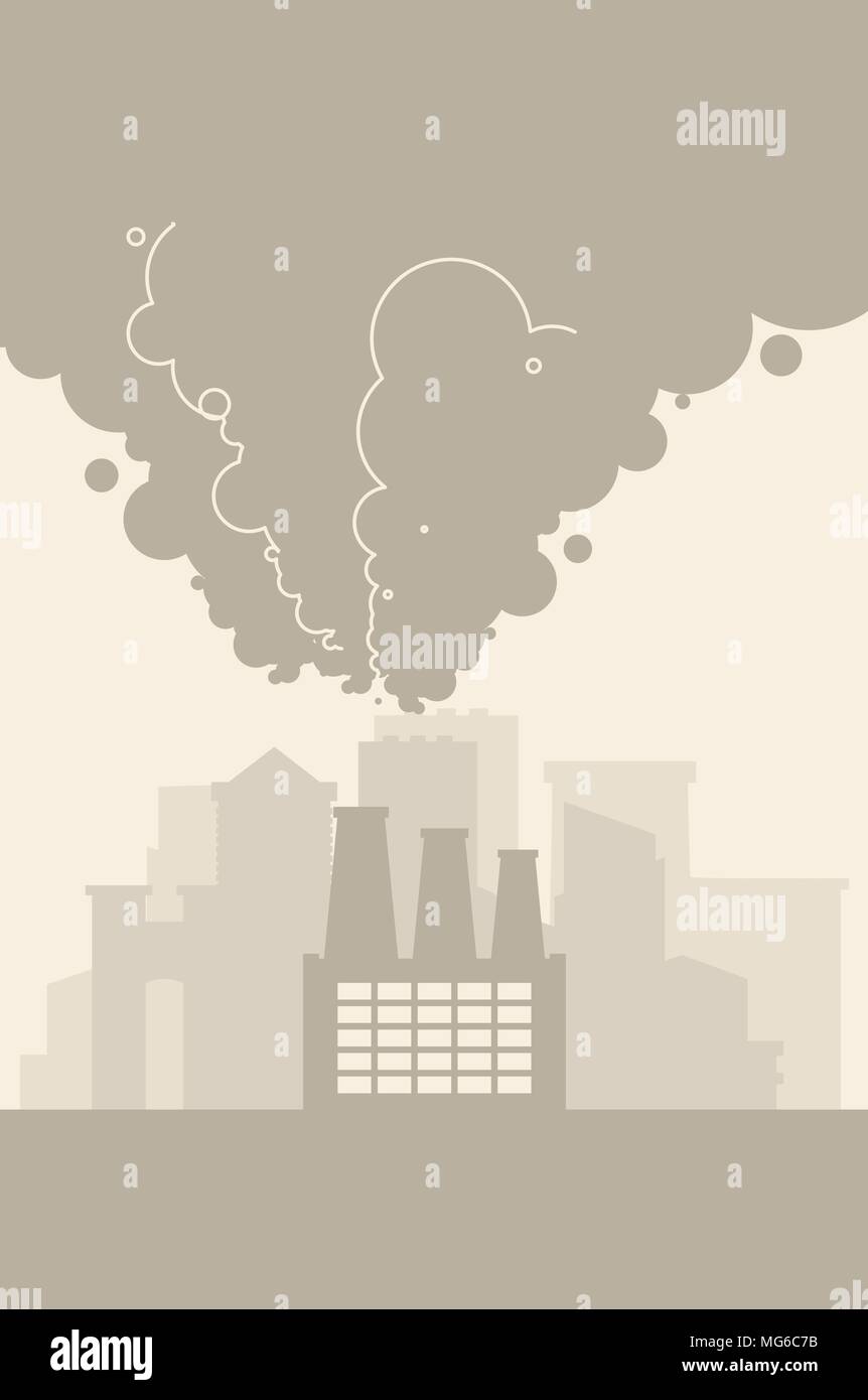 L'air contaminé. Ville industrielle en brouillard. La pollution de l'environnement des usines de fumée. Les émissions de l'usine vector illustration Illustration de Vecteur