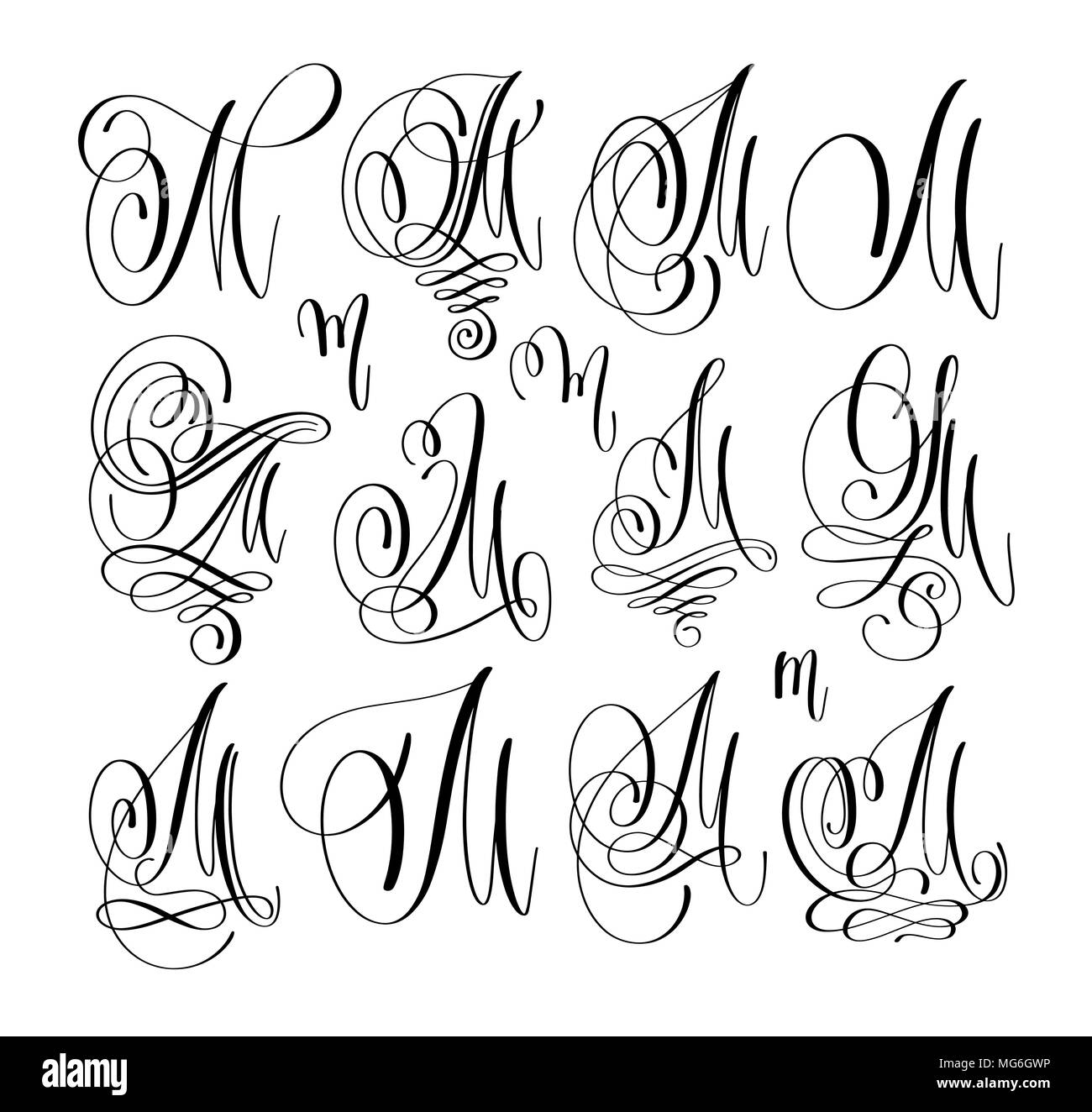 Lettrage calligraphie script M, écrite à la main Illustration de Vecteur