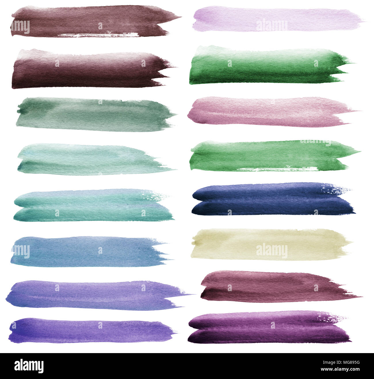 Ensemble de traits d'aquarelle aux couleurs vives. Isolé sur blanc. Banque D'Images