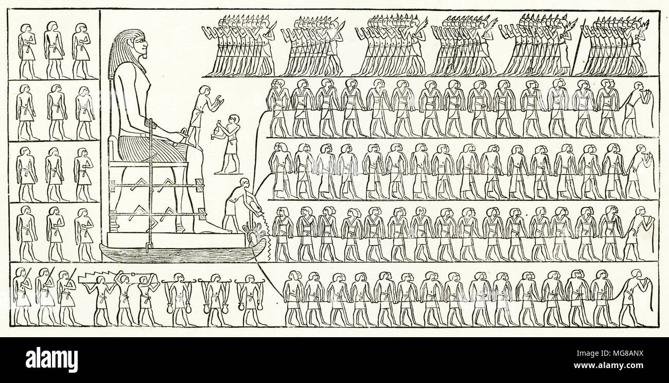 Gravure d'équipes de travailleurs ou les esclaves d'un passage gigantesque statue ou colosse dans l'Egypte ancienne. À partir d'une gravure originale à l'édition de 1895 dans la roche taillée, par Samuel Kinns Banque D'Images
