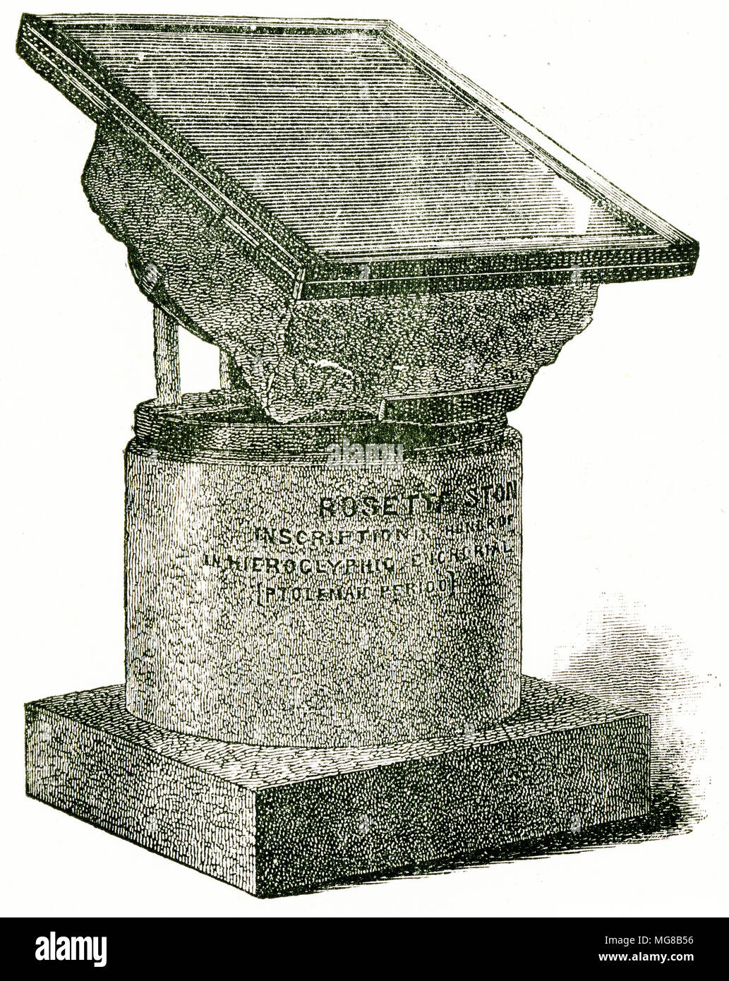 Gravure de la pierre de Rosette, une clé de la traduction des hiéroglyphes de l'Égypte ancienne. À partir d'une gravure originale à l'édition de 1895 dans la roche taillée, par Samuel Kinns Banque D'Images