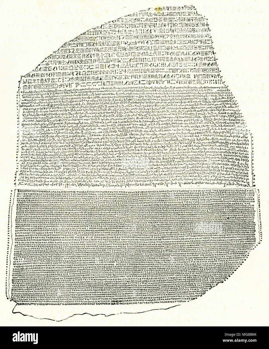 Gravure de l'inscription sur la pierre de Rosette, une clé de la traduction des hiéroglyphes de l'Égypte ancienne. À partir d'une gravure originale à l'édition de 1895 dans la roche taillée, par Samuel Kinns Banque D'Images