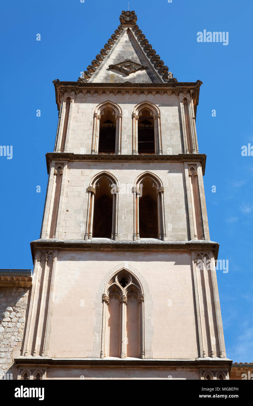 Bell Tower, gothique, l'église de Saint-barthélemy, église paroissiale catholique romaine, Plaza de sa Constitució, Sóller Banque D'Images