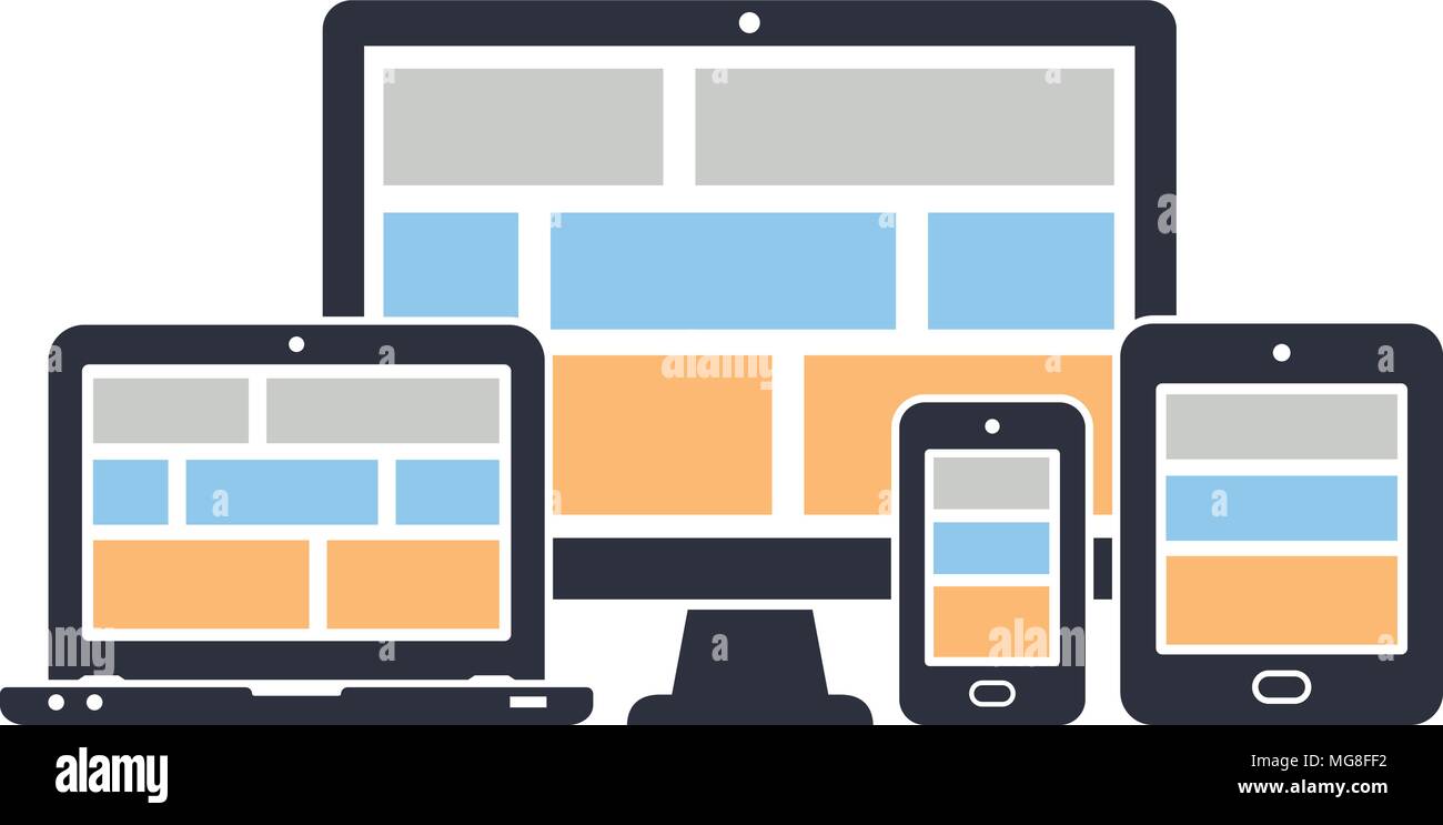 Responsive design for web- écran de l'ordinateur, ordinateur portable, smartphone, tablette icons set. Vector illustration. Illustration de Vecteur