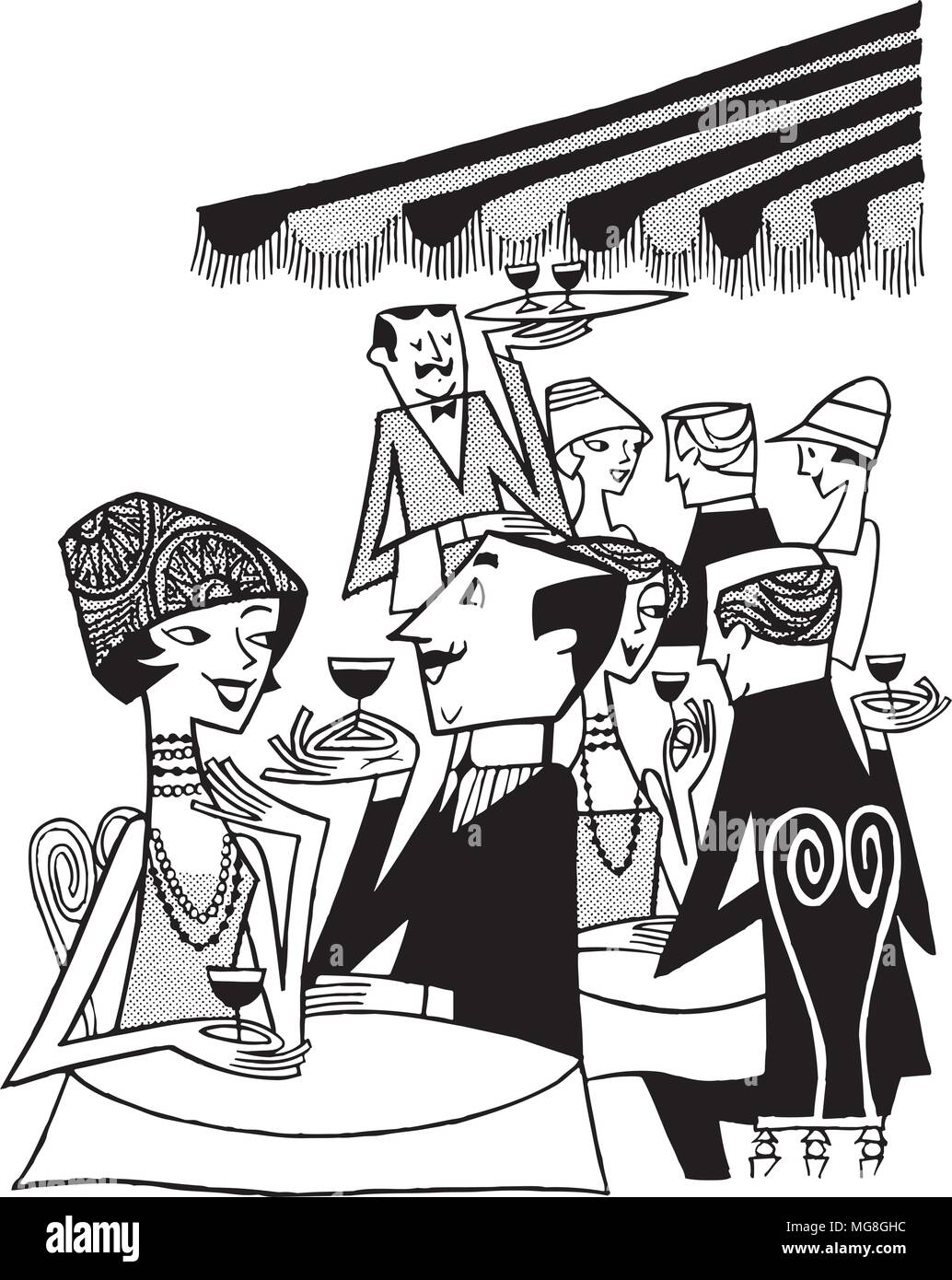 Café en plein air - Scène Retro Clipart Illustration Illustration de Vecteur