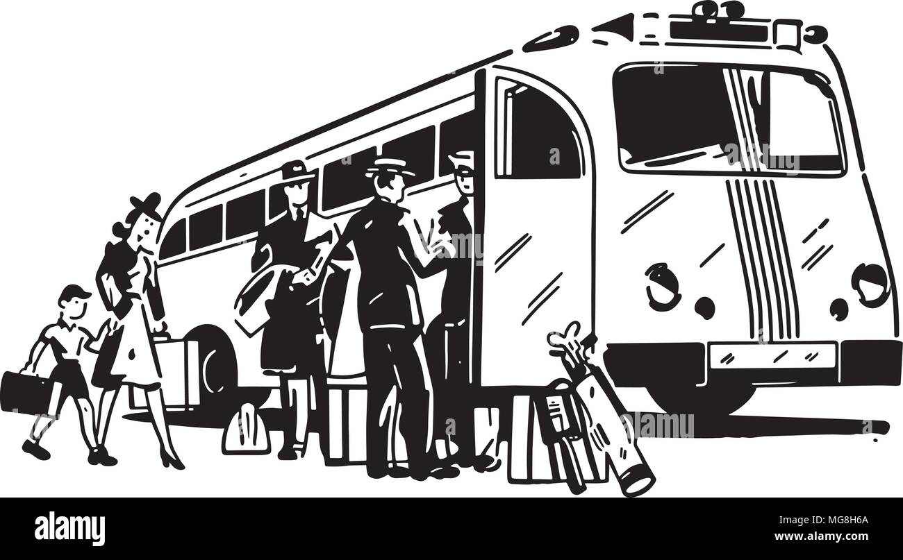 Les passagers d'autobus - Retro Clipart Illustration Illustration de Vecteur