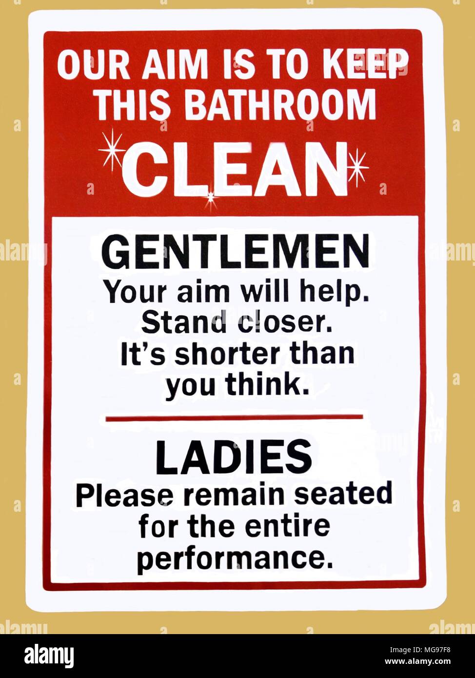 Un signe d'instruction conseiller monsieur et mesdames comment garder la salle de bain propre Banque D'Images Un signe d'instruction conseiller monsieur et mesdames comment garder la salle de bain propre Banque D'Images