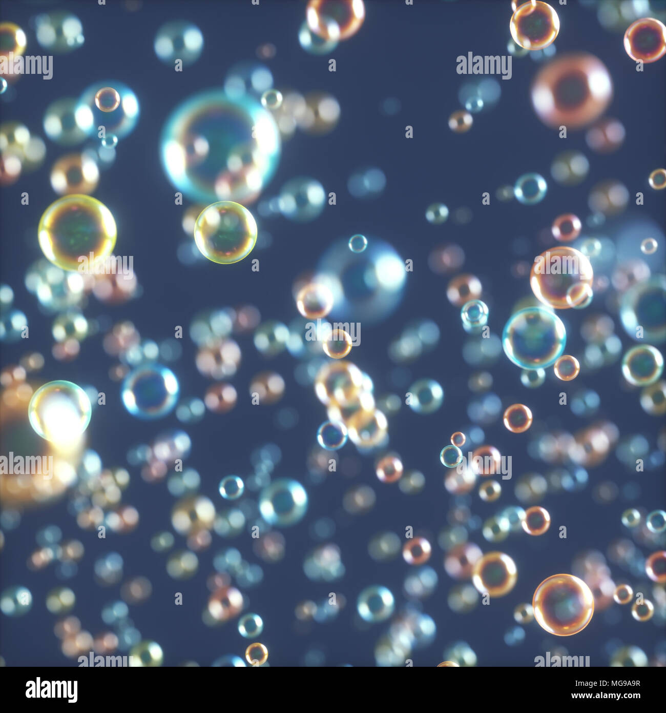 Bulles contre fond bleu, illustration. Banque D'Images