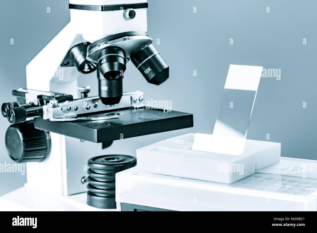 Microscope optique et faites glisser. Banque D'Images