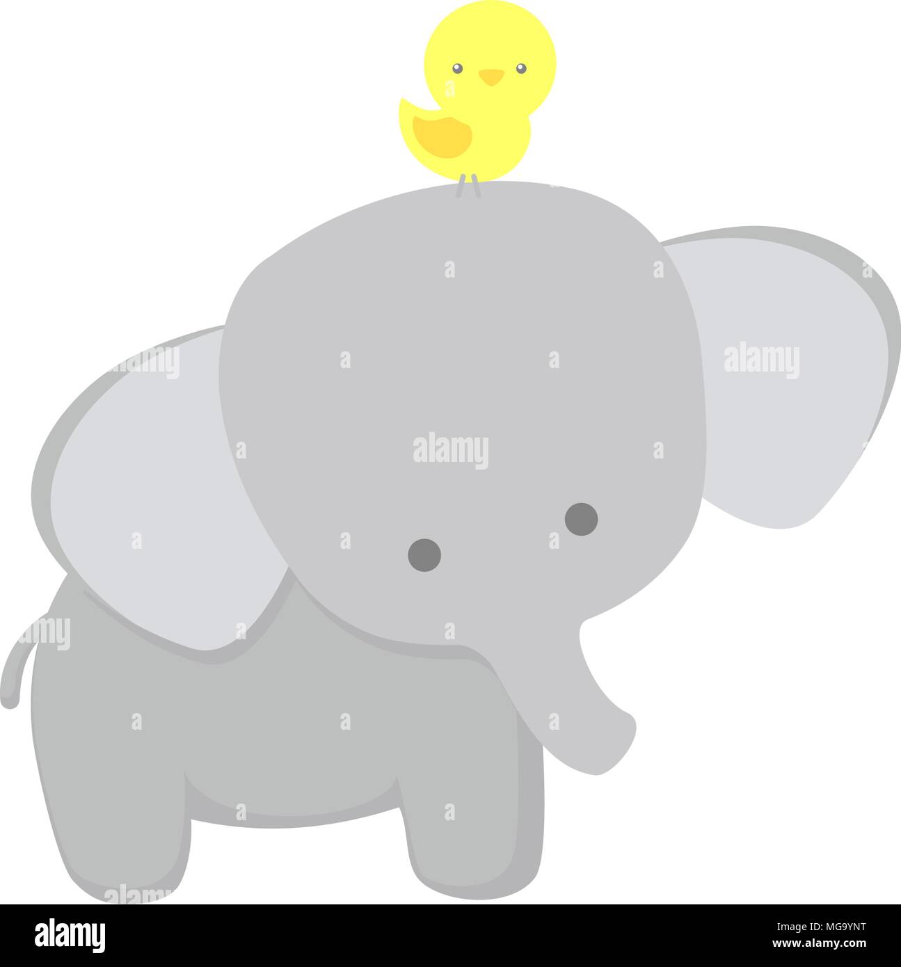 L'éléphant et le mignon petit oiseau isolé sur fond blanc design plat pour bébés et enfants Illustration de Vecteur