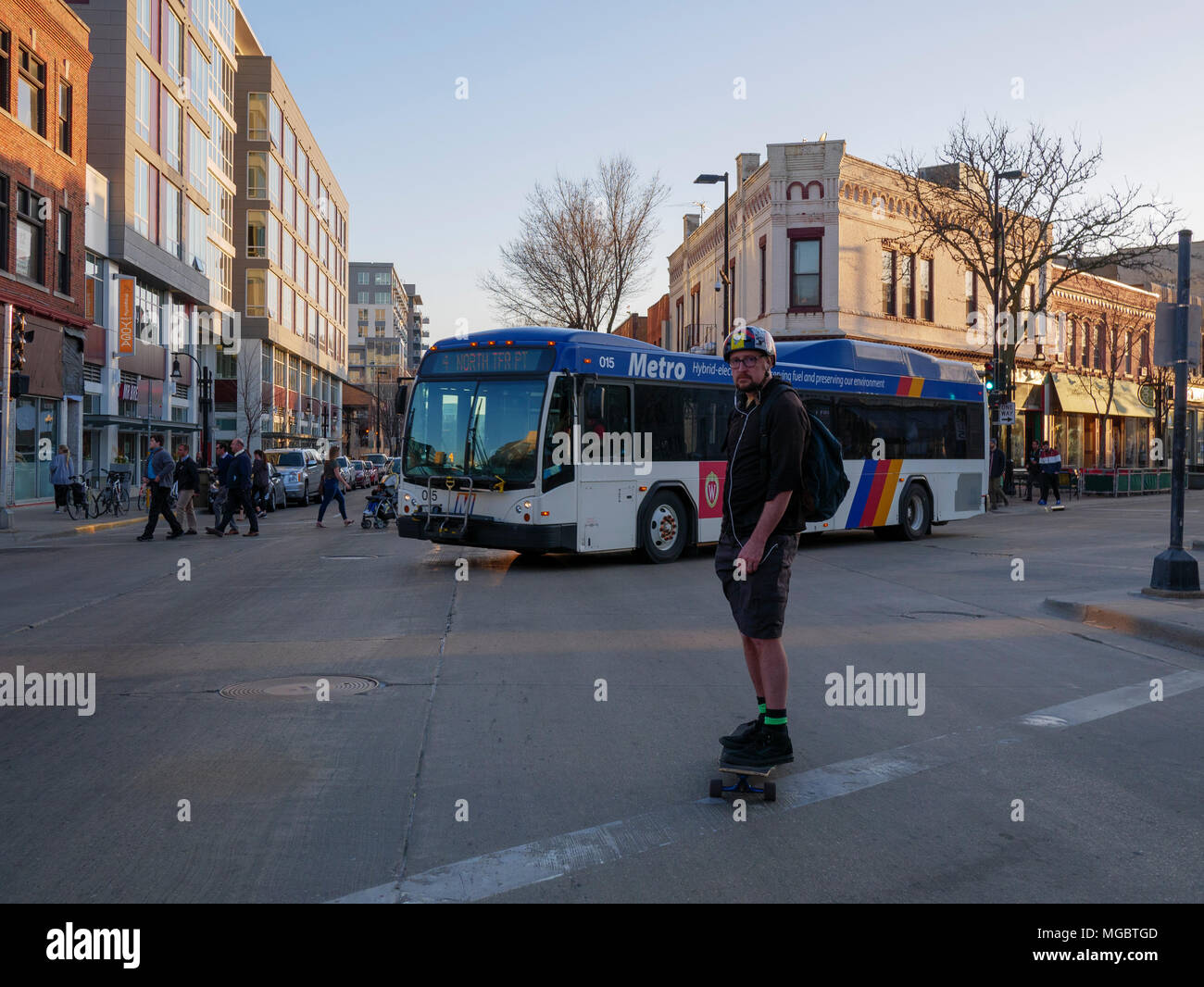 La planche. La State Street. Madison, Wisconsin. Banque D'Images