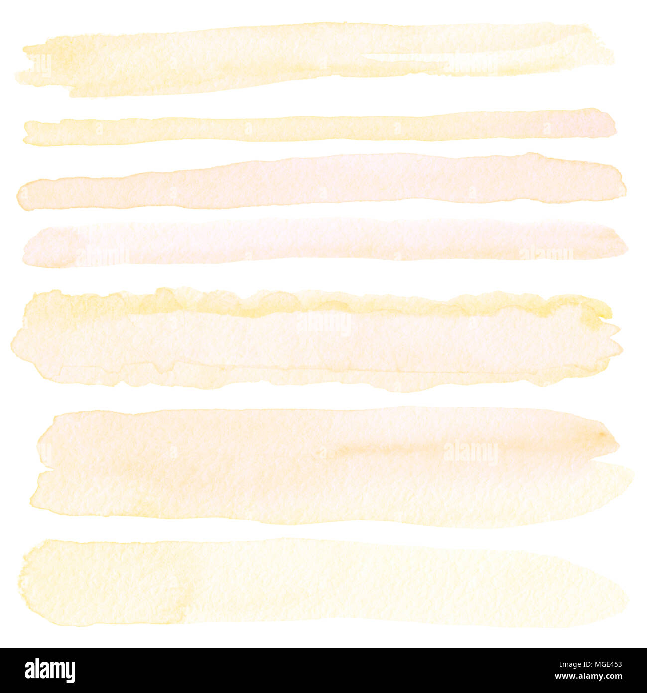 Ensemble de coups de pinceau aquarelle. Isolé sur blanc. Banque D'Images