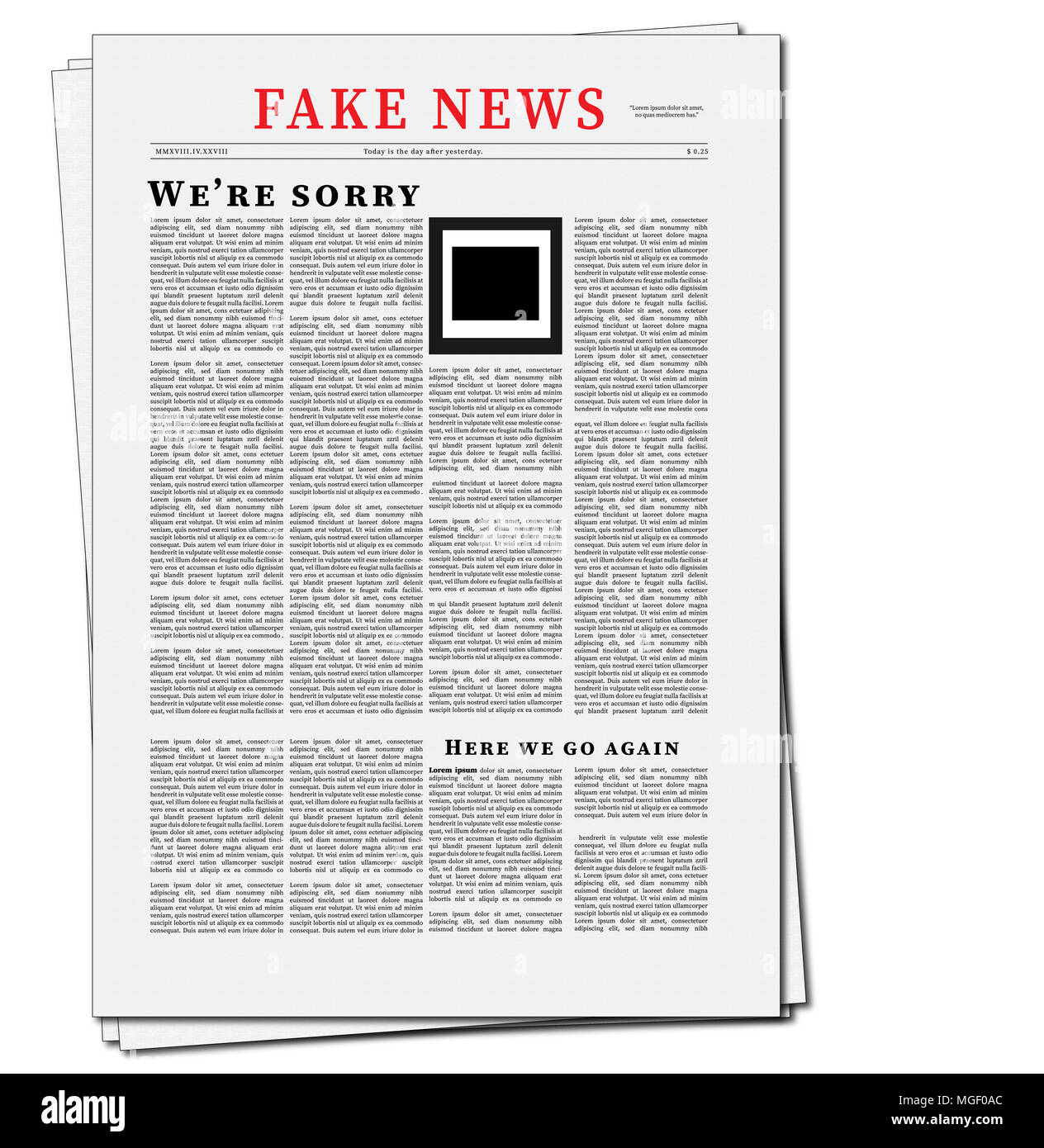 Fake News Illustration de journal. Conception du journal à titre de nouvelles fausses et de faux photo. Banque D'Images