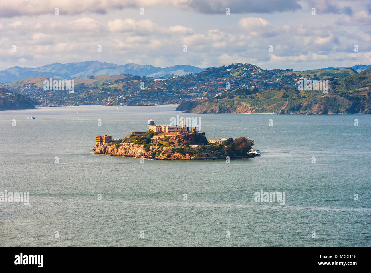 L'île d'Alcatraz dans la baie de San Francisco, 1,25 milles au large de San Francisco, Californie, USA Banque D'Images