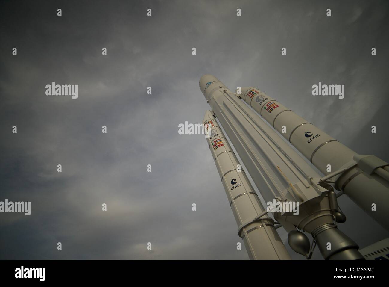 Ariane 5 fusée EADS espace au Bourget Air and Space Museum, Paris, Dugny, France. Musée de l'air et de l'espace. Navette spatiale. Fusée. Banque D'Images