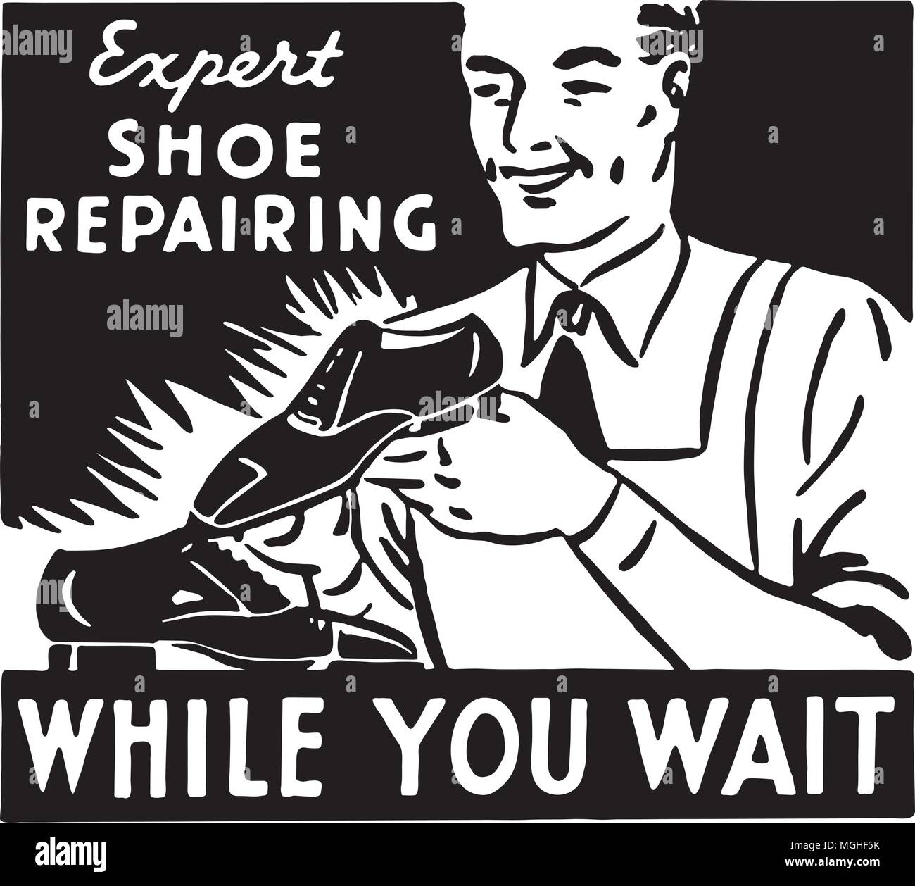 Réparation de chaussures rétro - Petite annonce bannière Illustration de Vecteur