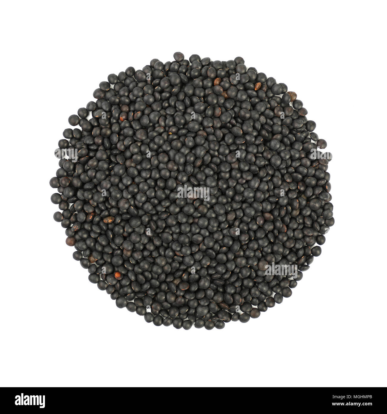 Noir en forme de lentilles beluga Round lens isolé sur fond blanc, Close up, augmentation de la vue supérieure Banque D'Images