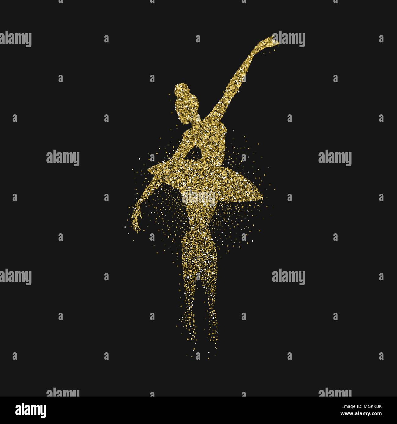 Danseuse de ballet classique silhouette en or glitter splash. Ballerine or woman dancing en action sur fond noir. Vecteur EPS10. Illustration de Vecteur