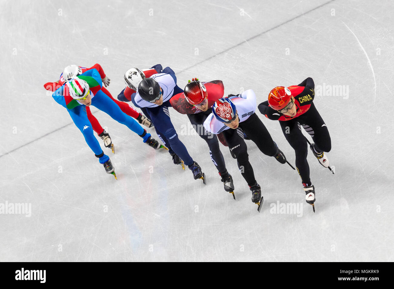 Itzhak De Laat (NED),Tommaso Dotti (ITA), Daeheon Hwang (KOR), Vladislav Bykanov (ISR), Pascal Dion (CAN), chanson de l'ONU Choe (PKR) et Wu Dajing (CHN) com Banque D'Images