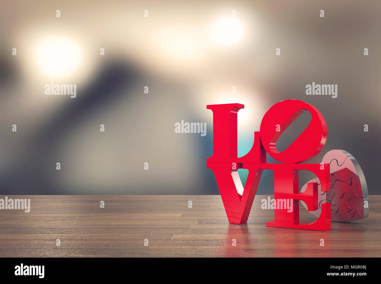 Message d'amour avec coeur jigsaw et l'arrière-plan flou pour la Saint-Valentin, 3D Rendering Banque D'Images