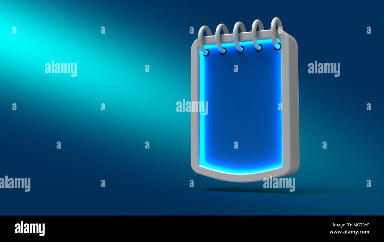 Néon lumineux bubble calendar sur fond bleu. 3d illustration. Pour concevoir des présentations. Banque D'Images