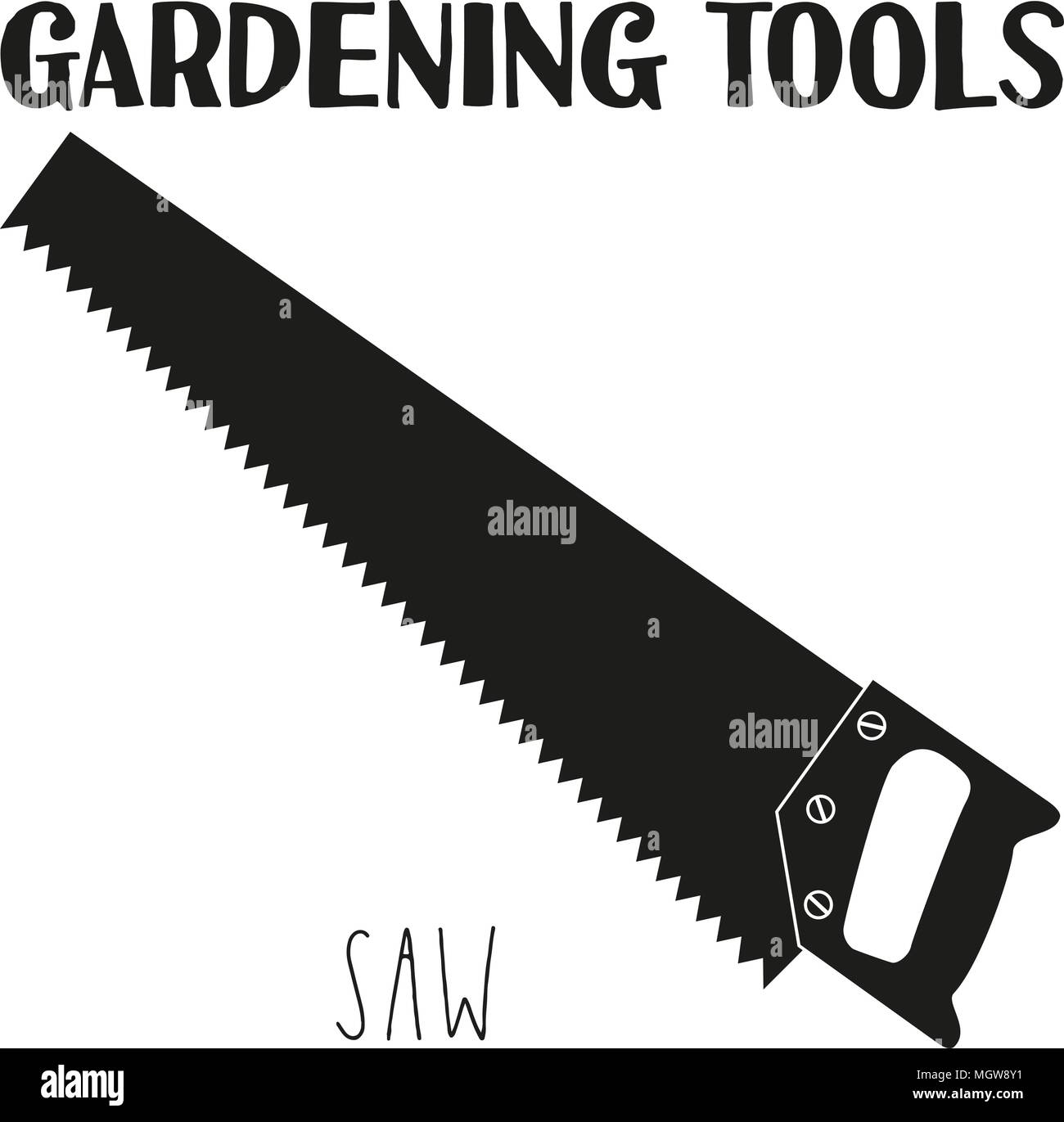 Le noir et blanc vu d'ossature. Outil de jardin carte cadeau d'illustration vectorielle, autocollant de certificat d'un insigne, signe, cachet, étiquette, logo, icône, poster, patch, b Illustration de Vecteur