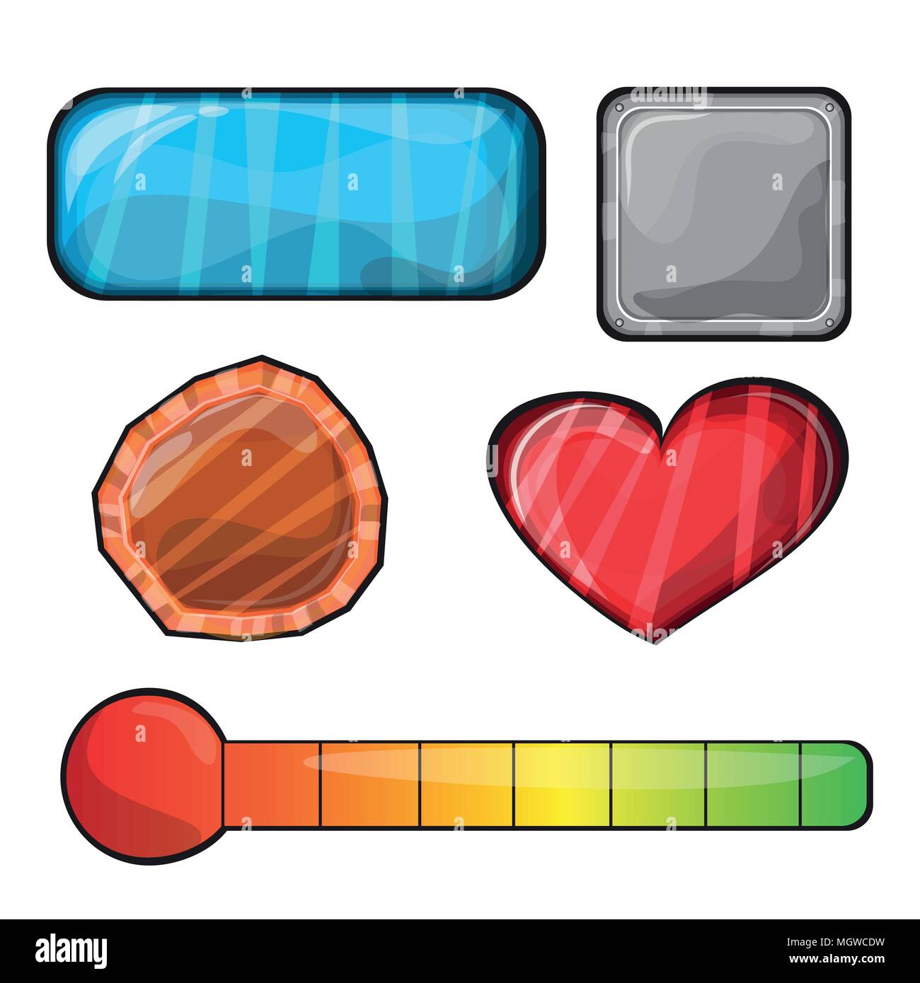 Ensemble de boutons, boutons lumineux des formes différentes pour les jeux Illustration de Vecteur