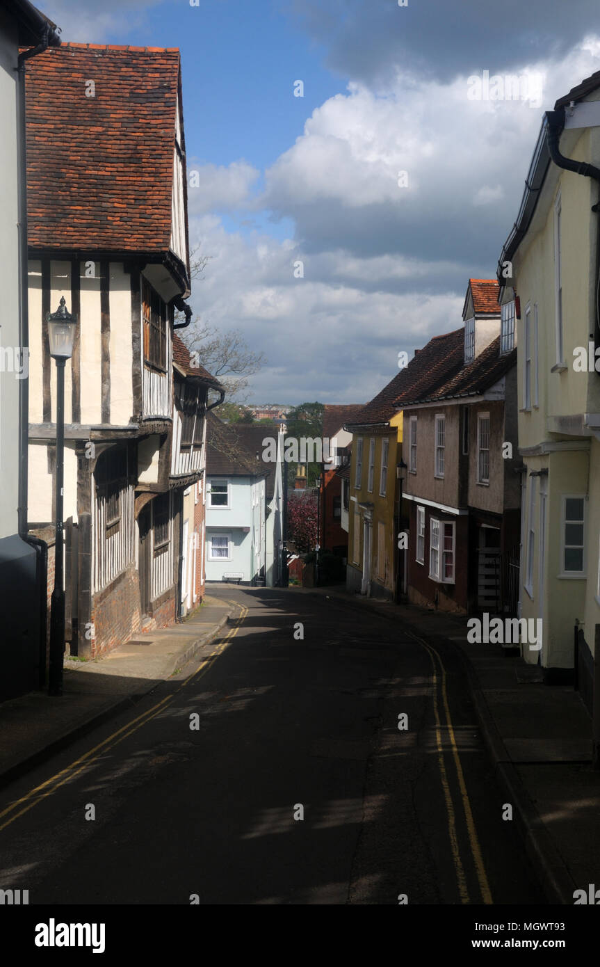 Orient Stockwell St., y compris (à gauche) la 16e c. Peake's House, dans l'historique quartier hollandais de Colchester, Essex, Angleterre Banque D'Images