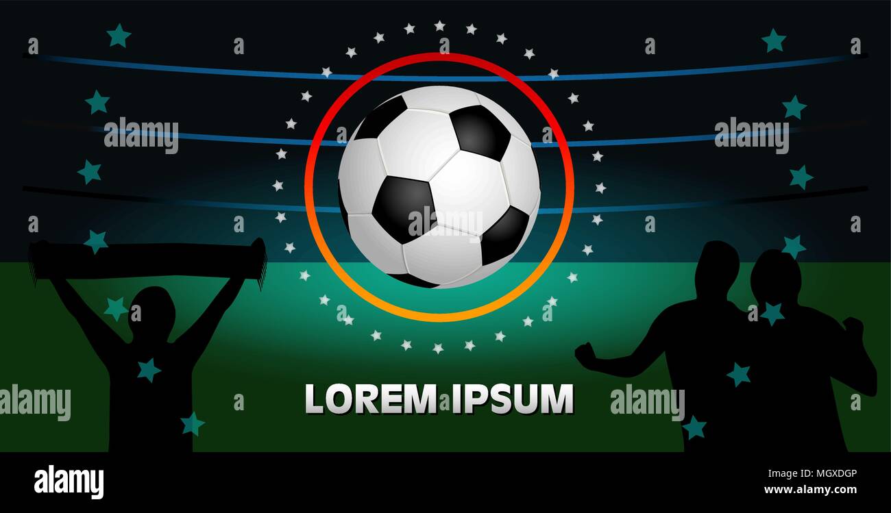 Bannière sur un fond sombre. Le ballon de soccer dans la lumineuse circl Illustration de Vecteur