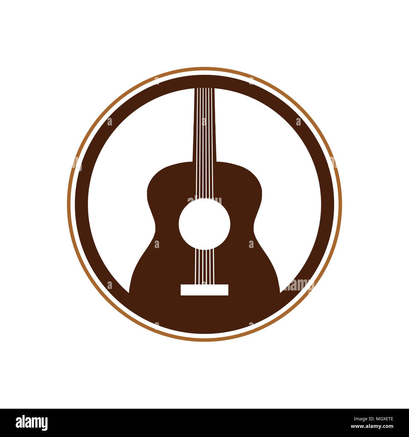 Guitare acoustique emblème cercle symbole vecteur Conception Logo Graphique Illustration de Vecteur