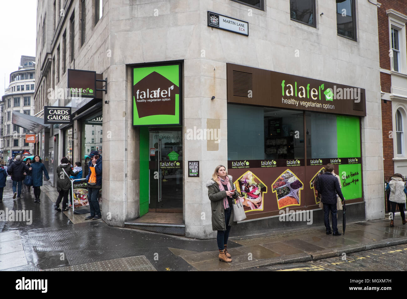Falafel végétarien,sain,,magasin,la ville,business,salon,zone,district,CBD,Londres,Angleterre,ville,capital,Grande Bretagne,Bretagne,France,France,Europe,Europe, Banque D'Images