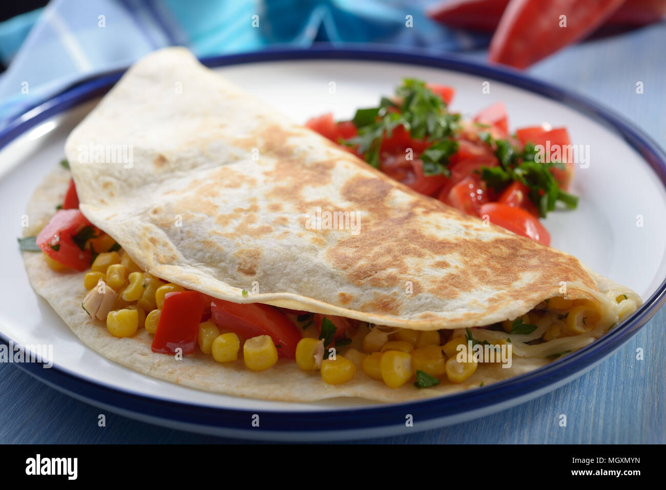 Quesadillas aux légumes sur une plaque Banque D'Images