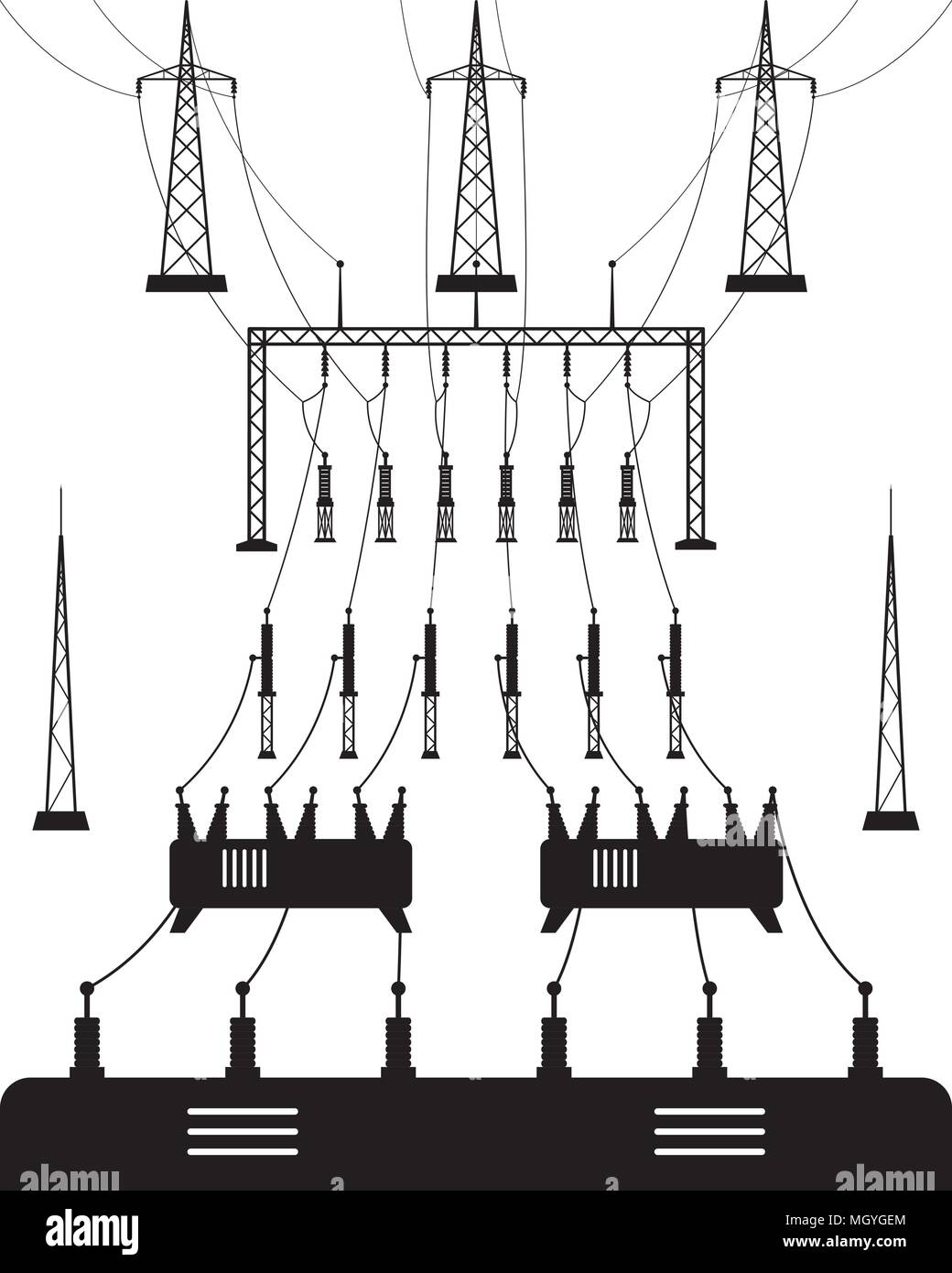 Sous-station du réseau électrique - vector illustration Illustration de Vecteur