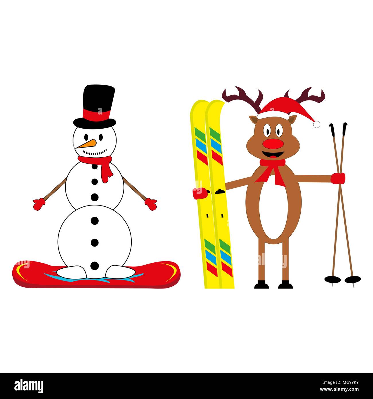 Cartoon skieur et snowboarder bonhomme deer Illustration de Vecteur