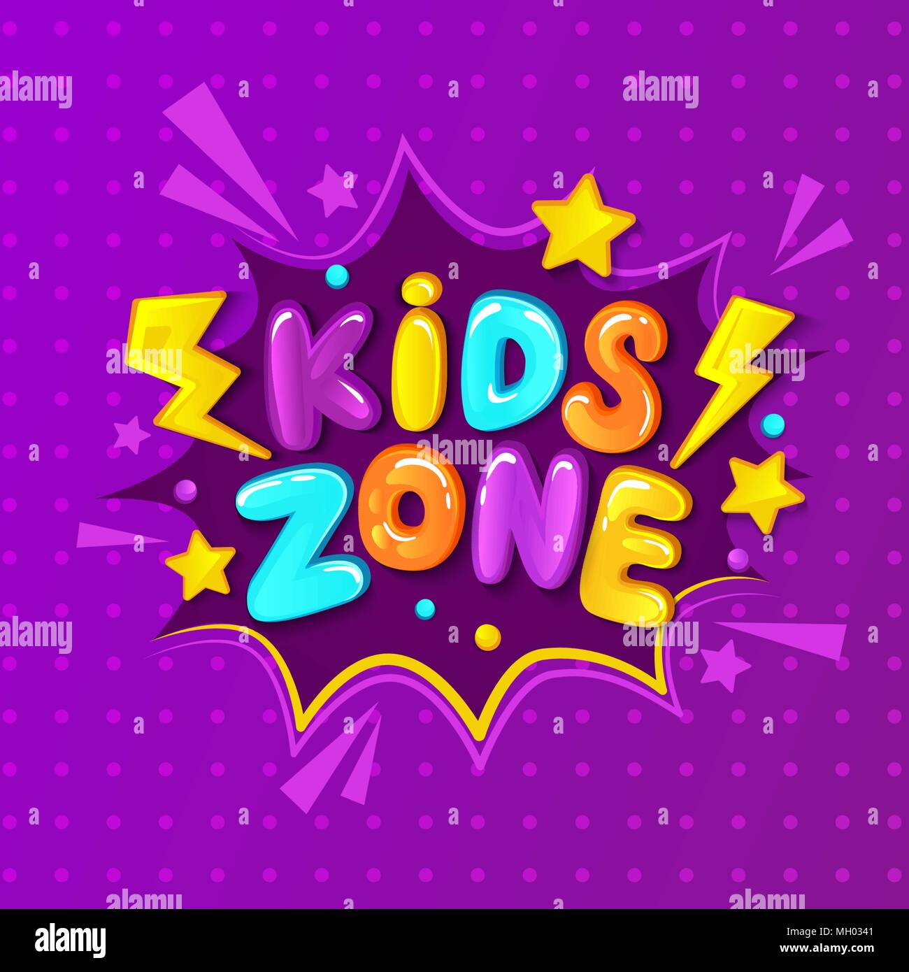 Kids zone banner, emblème ou logo dans le style de dessin animé. Place pour le plaisir et jouer. Vector illustration. Illustration de Vecteur