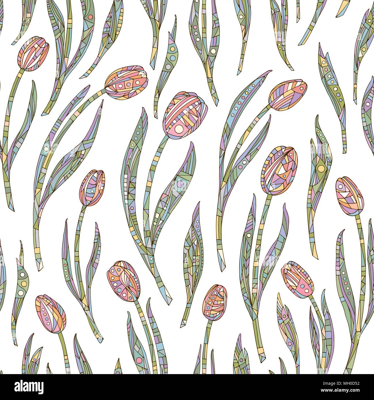 Tulipes fleurs motif. Hand drawn seamless floral vector background. La nature abstraite de la texture pour le papier peint, papier d'emballage, le design textile, la surface, le tissu. Illustration de Vecteur