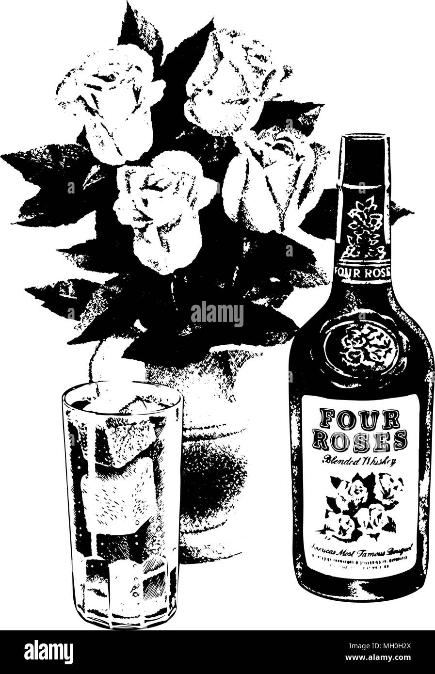 Whiskey et Roses - Retro Clipart Illustration Illustration de Vecteur