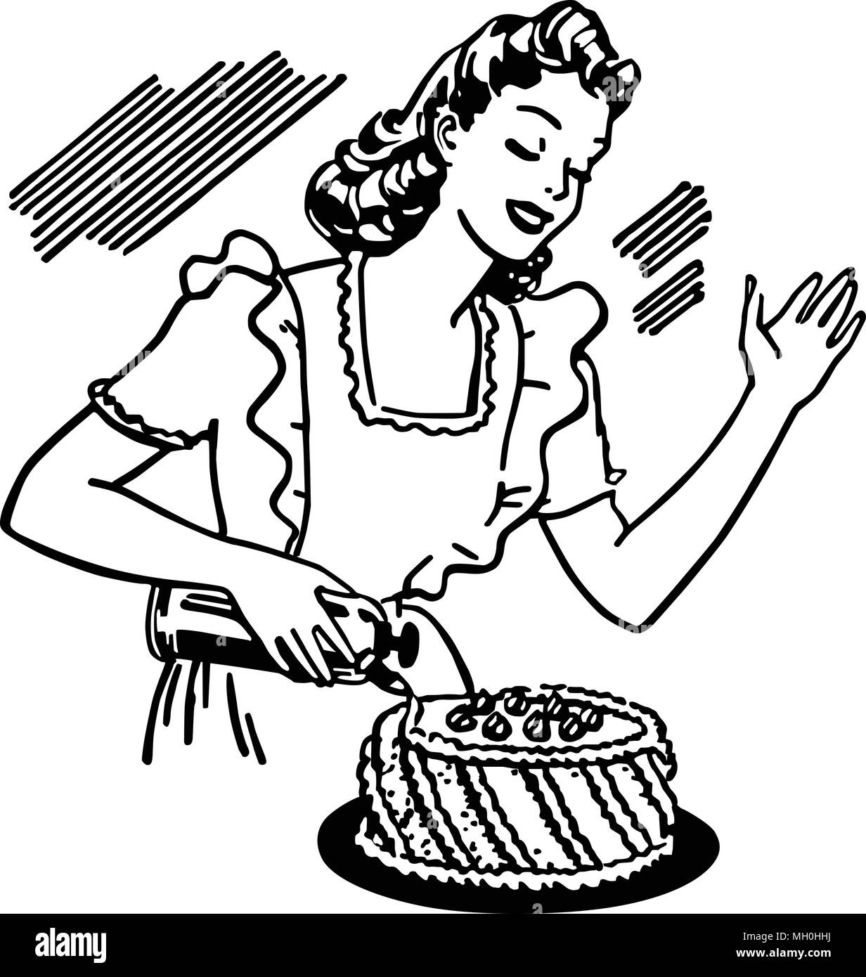 Woman Decorating Cake - Retro Clipart Illustration Illustration de Vecteur