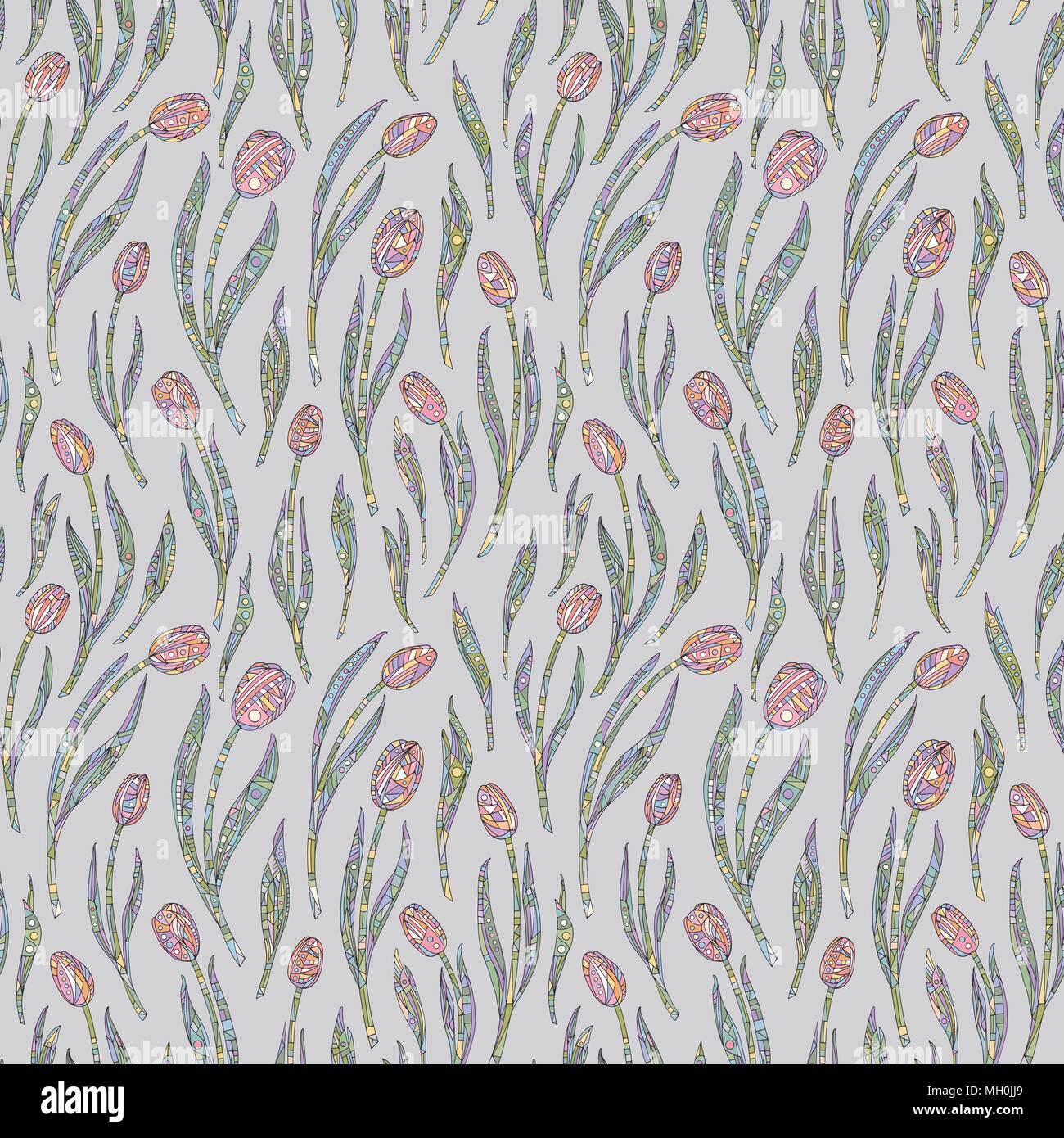 Tulipes fleurs motif. Hand drawn seamless floral vector background. Illustration de Vecteur
