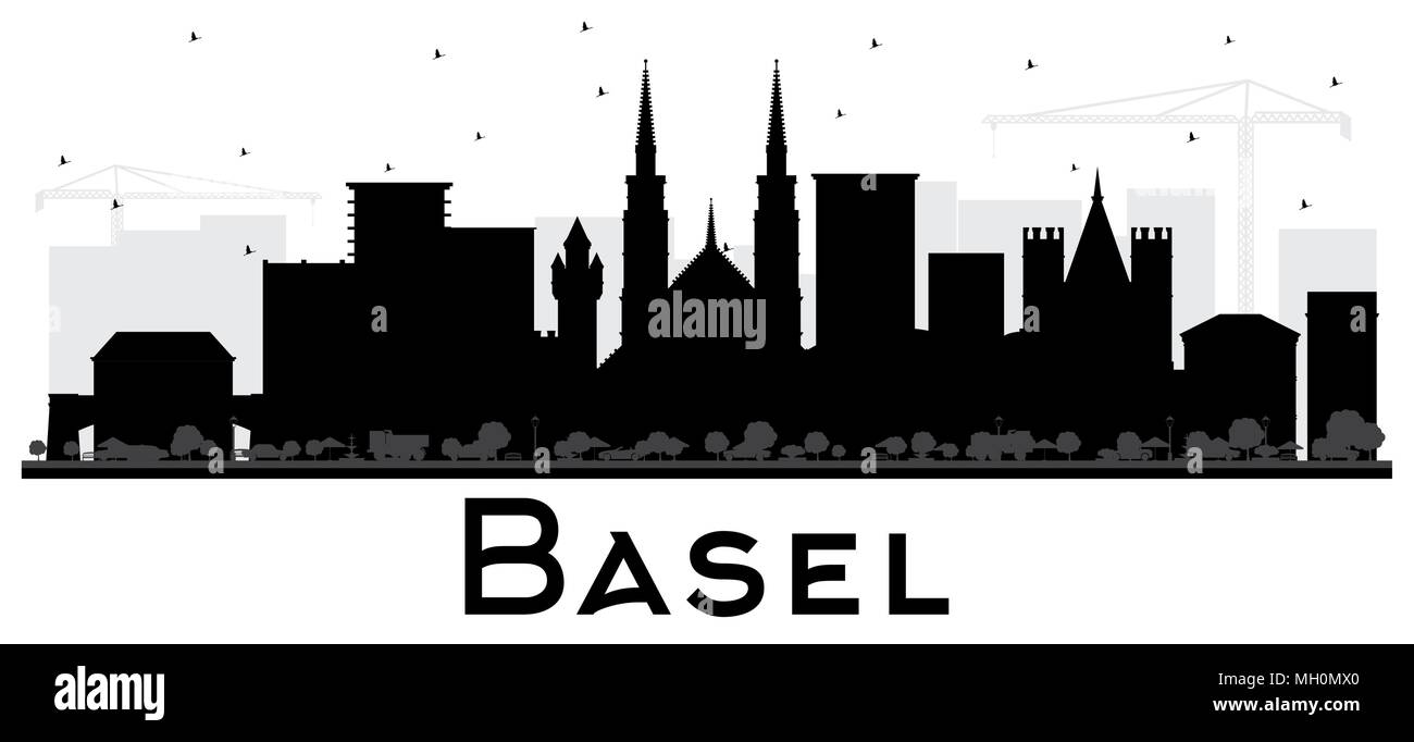 Suisse Bâle Ville Silhouette aux bâtiments noir isolé sur blanc. Vector Illustration. Les voyages d'affaires et tourisme Concept Illustration de Vecteur