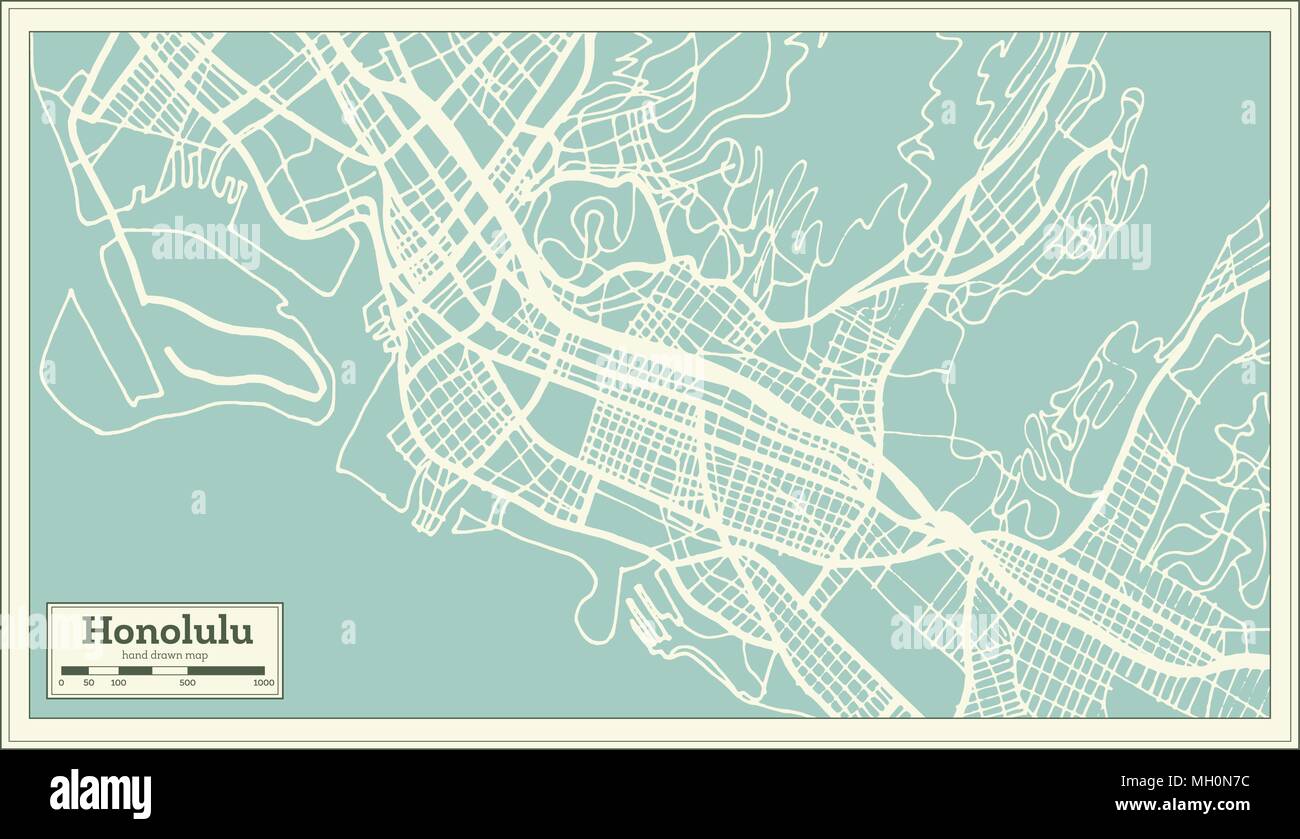 Honolulu USA Plan de ville en style rétro. Une carte de Noël. Vector Illustration. Illustration de Vecteur