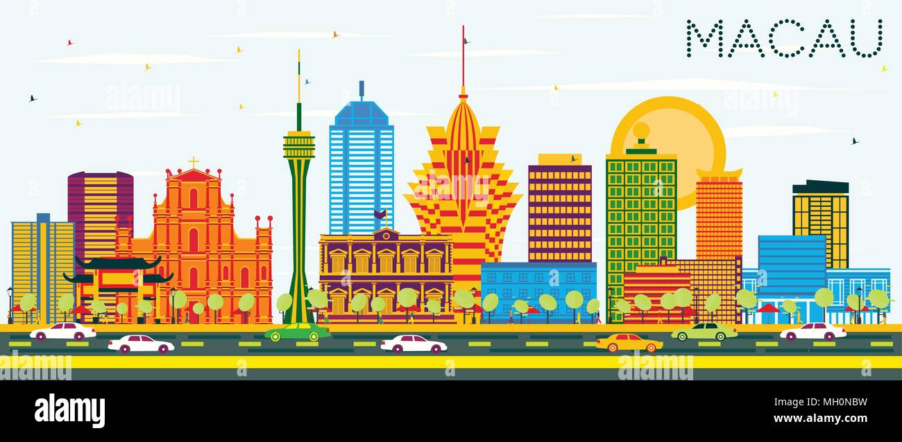 La Chine Macao Ville avec des bâtiments et de couleur bleu ciel. Vector Illustration. Les voyages d'affaires et tourisme Concept avec l'Architecture Moderne Illustration de Vecteur