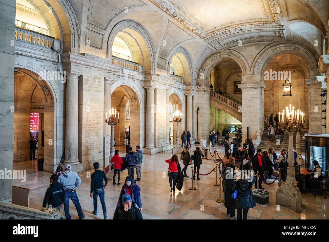 Astor Hall à New York City library. À partir d'une série de photos de voyage aux États-Unis. Date de la photo : le vendredi 6 avril 2018. Photo : Roger Garfield/Ala Banque D'Images